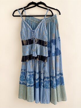 Blue Gold Boho 2 Piece Maxi Skirt Top Set - One Size